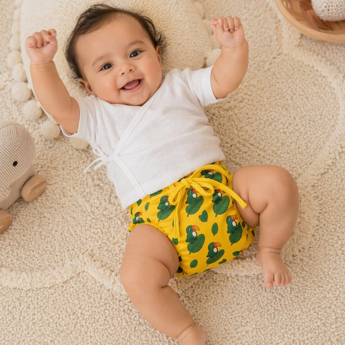 Mimi Langot | Toucan & Leaf | Tropicale | Bamboo-Cotton DryFeel, Cloth Nappy | 0-6M