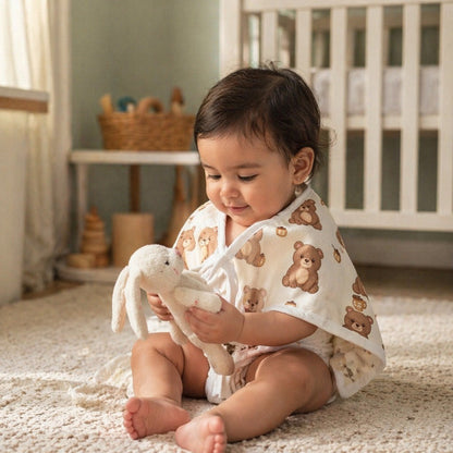 Mimi Muslin Wipes | Bear Cub | Safari Tales | 100% Muslin Cotton, Reusable | Pack of 6