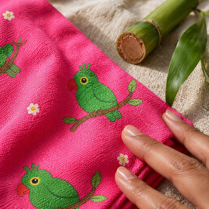 Mimi Muslin Wipes | Parrot on Branch | Tropicale | 100% Muslin Cotton, Reusable | Pack of 6