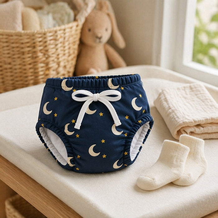 Mimi Potty Training Pants | Crescent Moon + Stars | Stardust | Bamboo-Cotton, Pull-Up, Semi-Waterproof | 9M-4Y
