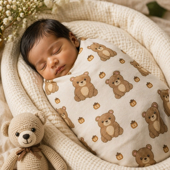 Mimi Swaddle Wrap | Bear Cub | Safari Tales | Bamboo-Muslin, 3× Softer, 120×120cm | 0-6M