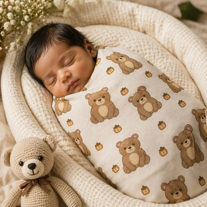Mimi Swaddle Wrap | Bear Cub | Safari Tales | Bamboo-Muslin, 3× Softer, 120×120cm | 0-6M