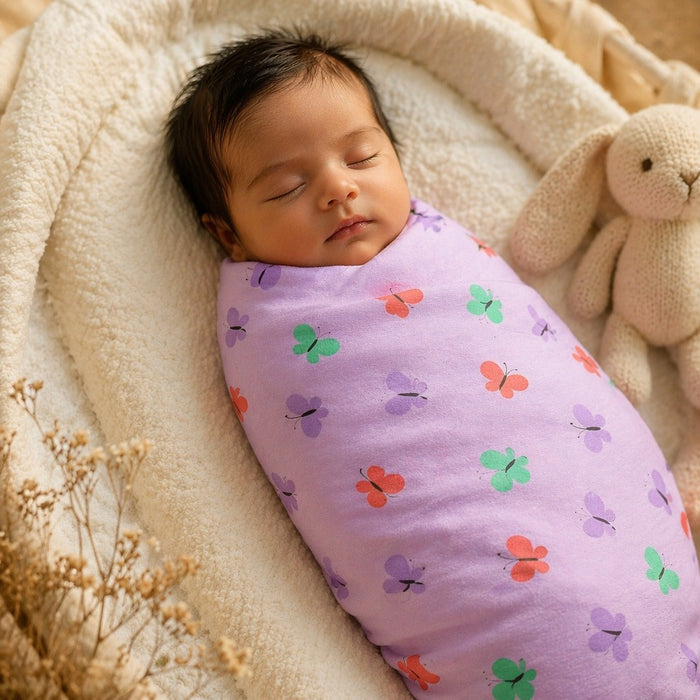Mimi Swaddle Wrap | Butterfly Garden | Blossom | Bamboo-Muslin, 3× Softer, 120×120cm | 0-6M