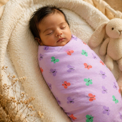 Mimi Swaddle Wrap | Butterfly Garden | Blossom | Bamboo-Muslin, 3× Softer, 120×120cm | 0-6M