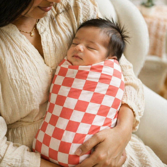 Mimi Swaddle Wrap | Checkerboard | Geo Play | Bamboo-Muslin, 3× Softer, 120×120cm | 0-6M
