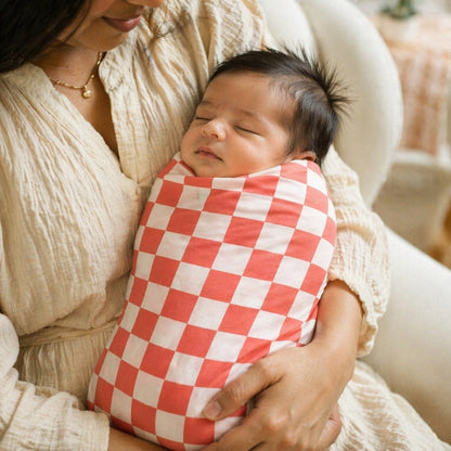 Mimi Swaddle Wrap | Checkerboard | Geo Play | Bamboo-Muslin, 3× Softer, 120×120cm | 0-6M