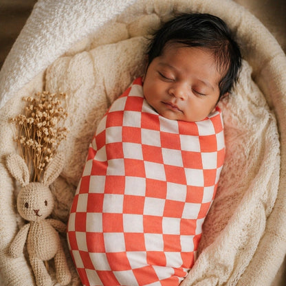 Mimi Swaddle Wrap | Checkerboard | Geo Play | Bamboo-Muslin, 3× Softer, 120×120cm | 0-6M