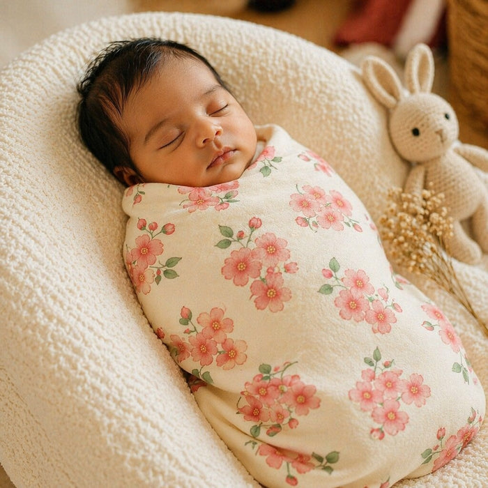Mimi Swaddle Wrap | Cherry Blossom | Blossom | Bamboo-Muslin, 3× Softer, 120×120cm | 0-6M