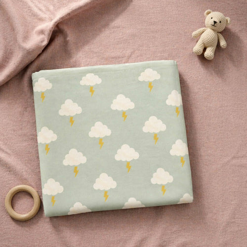 Mimi Swaddle Wrap | Cloud + Lightning | Monsoon Magic | Bamboo-Muslin, 3× Softer, 120×120cm | 0-6M