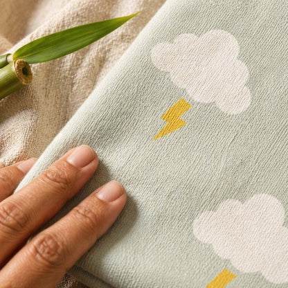 Mimi Swaddle Wrap | Cloud + Lightning | Monsoon Magic | Bamboo-Muslin, 3× Softer, 120×120cm | 0-6M