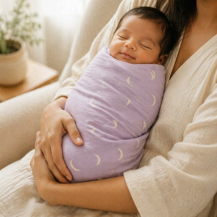 Mimi Swaddle Wrap | Crescent Moon Scatter | Monsoon Magic | Bamboo-Muslin, 3× Softer, 120×120cm | 0-6M