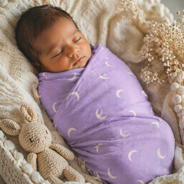 Mimi Swaddle Wrap | Crescent Moon Scatter | Monsoon Magic | Bamboo-Muslin, 3× Softer, 120×120cm | 0-6M
