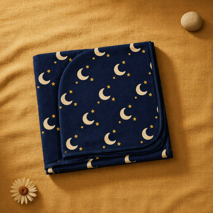 Mimi Swaddle Wrap | Crescent Moon + Stars | Stardust | Bamboo-Muslin, 3× Softer, 120×120cm | 0-6M