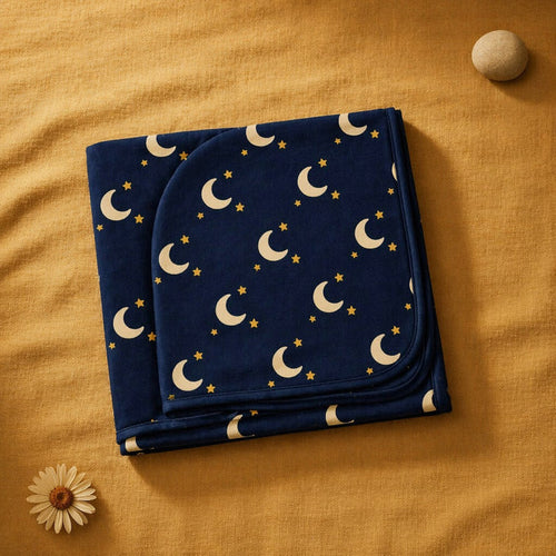 Mimi Swaddle Wrap | Crescent Moon + Stars | Stardust | Bamboo-Muslin, 3× Softer, 120×120cm | 0-6M