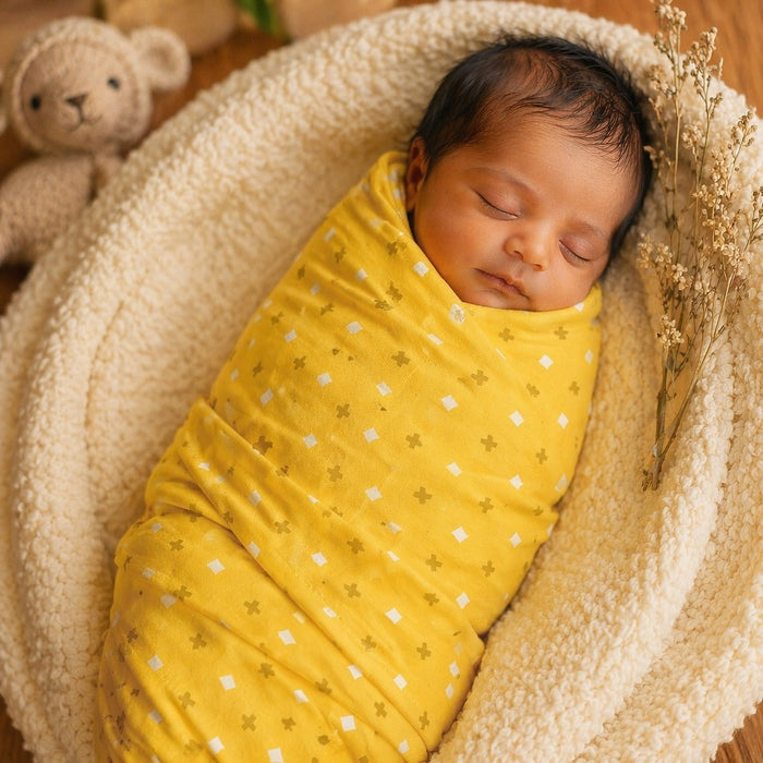 Mimi Swaddle Wrap | Cross & Diamond | Geo Play | Bamboo-Muslin, 3× Softer, 120×120cm | 0-6M
