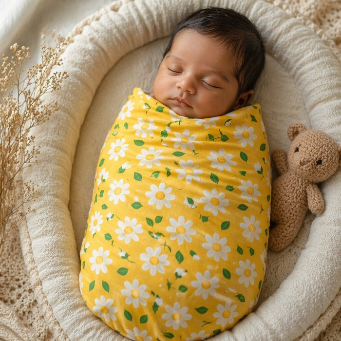 Mimi Swaddle Wrap | Daisy Chain | Blossom | Bamboo-Muslin, 3× Softer, 120×120cm | 0-6M