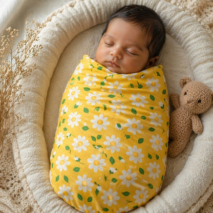 Mimi Swaddle Wrap | Daisy Chain | Blossom | Bamboo-Muslin, 3× Softer, 120×120cm | 0-6M