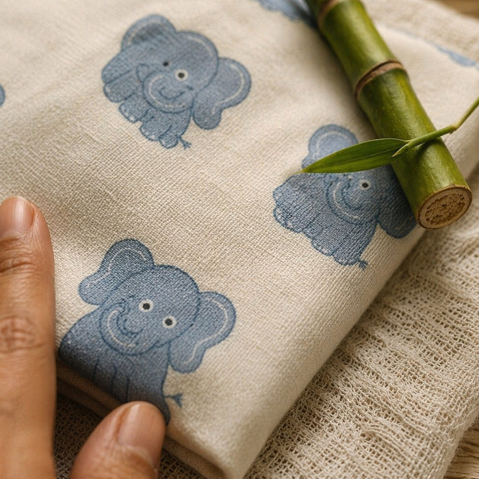 Mimi Swaddle Wrap | Elephant Parade | Safari Tales | Bamboo-Muslin, 3× Softer, 120×120cm | 0-6M