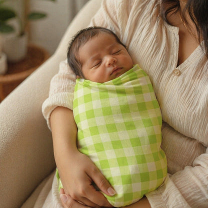 Mimi Swaddle Wrap | Gingham | Geo Play | Bamboo-Muslin, 3× Softer, 120×120cm | 0-6M