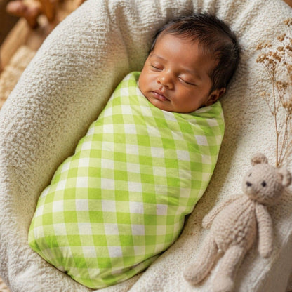 Mimi Swaddle Wrap | Gingham | Geo Play | Bamboo-Muslin, 3× Softer, 120×120cm | 0-6M