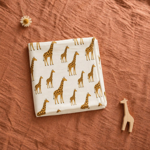 Mimi Swaddle Wrap | Giraffe Royale | Safari Tales | Bamboo-Muslin, 3× Softer, 120×120cm | 0-6M