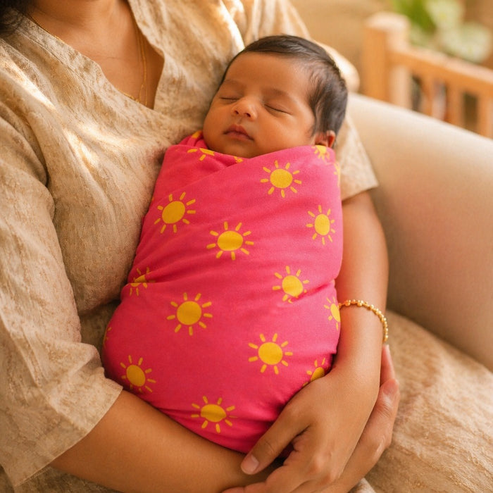 Mimi Swaddle Wrap | Golden Sun | Monsoon Magic | Bamboo-Muslin, 3× Softer, 120×120cm | 0-6M