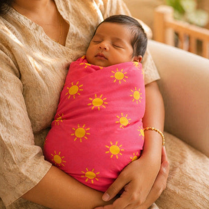 Mimi Swaddle Wrap | Golden Sun | Monsoon Magic | Bamboo-Muslin, 3× Softer, 120×120cm | 0-6M