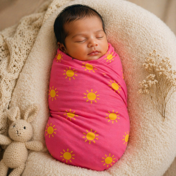 Mimi Swaddle Wrap | Golden Sun | Monsoon Magic | Bamboo-Muslin, 3× Softer, 120×120cm | 0-6M