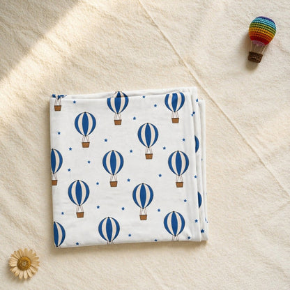 Mimi Swaddle Wrap | Hot Air Balloon | Little Voyager | Bamboo-Muslin, 3× Softer, 120×120cm | 0-6M
