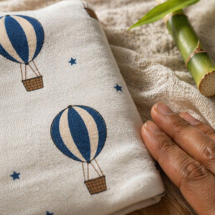 Mimi Swaddle Wrap | Hot Air Balloon | Little Voyager | Bamboo-Muslin, 3× Softer, 120×120cm | 0-6M