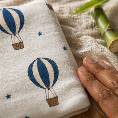 Mimi Swaddle Wrap | Hot Air Balloon | Little Voyager | Bamboo-Muslin, 3× Softer, 120×120cm | 0-6M