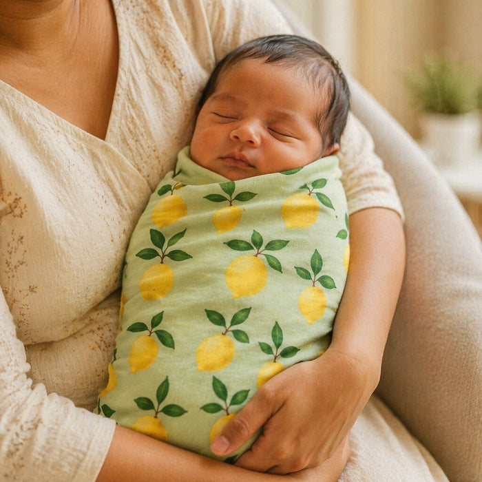 Mimi Swaddle Wrap | Lemon Branch | Orchard | Bamboo-Muslin, 3× Softer, 120×120cm | 0-6M