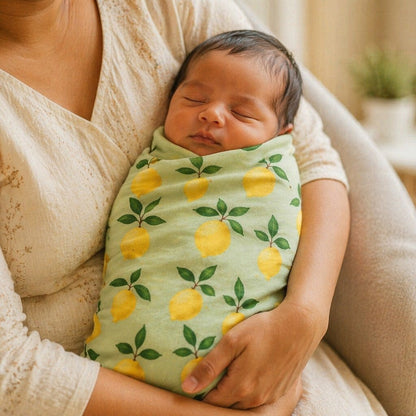 Mimi Swaddle Wrap | Lemon Branch | Orchard | Bamboo-Muslin, 3× Softer, 120×120cm | 0-6M