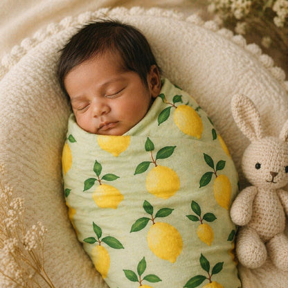 Mimi Swaddle Wrap | Lemon Branch | Orchard | Bamboo-Muslin, 3× Softer, 120×120cm | 0-6M
