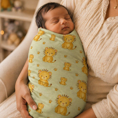 Mimi Swaddle Wrap | Lion Cub | Safari Tales | Bamboo-Muslin, 3× Softer, 120×120cm | 0-6M