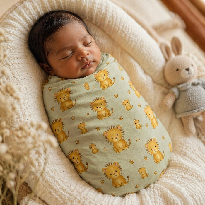 Mimi Swaddle Wrap | Lion Cub | Safari Tales | Bamboo-Muslin, 3× Softer, 120×120cm | 0-6M