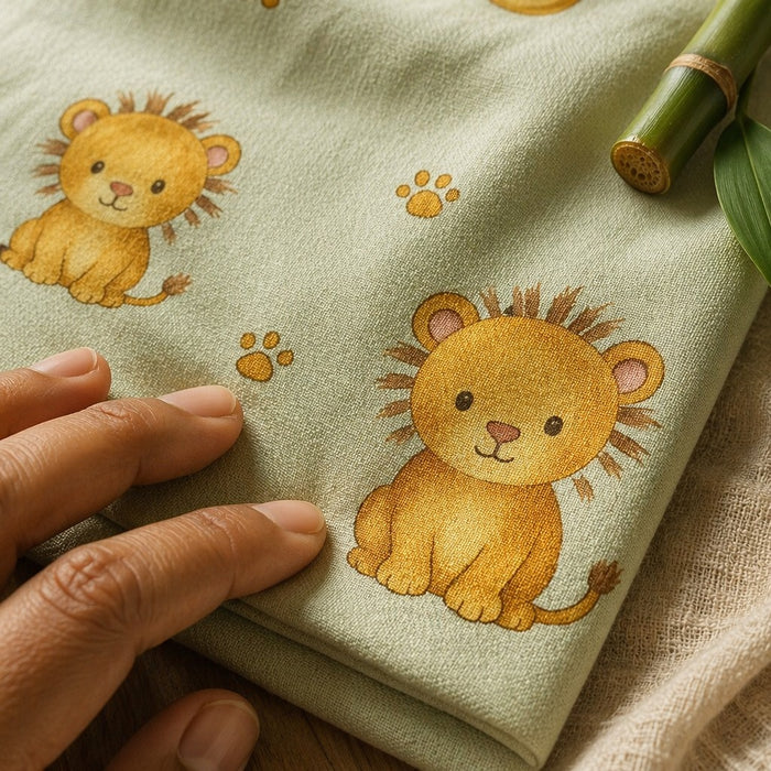 Mimi Swaddle Wrap | Lion Cub | Safari Tales | Bamboo-Muslin, 3× Softer, 120×120cm | 0-6M
