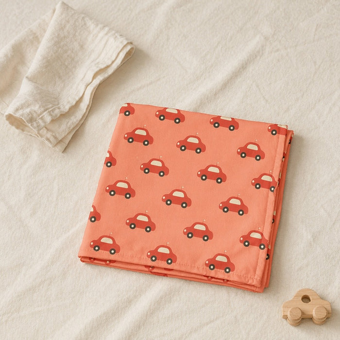 Mimi Swaddle Wrap | Little Car | Little Voyager | Bamboo-Muslin, 3× Softer, 120×120cm | 0-6M