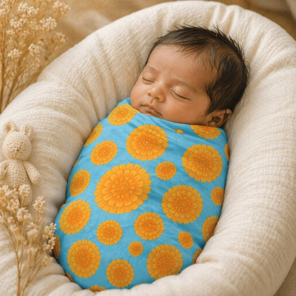 Mimi Swaddle Wrap | Marigold Burst | Tropicale | Bamboo-Muslin, 3× Softer, 120×120cm | 0-6M