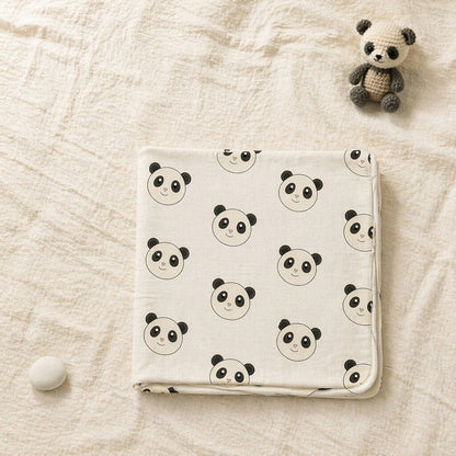 Mimi Swaddle Wrap | Panda Face | Safari Tales | Bamboo-Muslin, 3× Softer, 120×120cm | 0-6M
