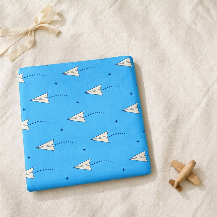Mimi Swaddle Wrap | Paper Airplane | Little Voyager | Bamboo-Muslin, 3× Softer, 120×120cm | 0-6M