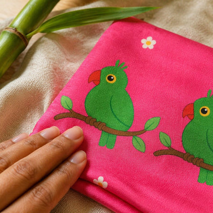 Mimi Swaddle Wrap | Parrot on Branch | Tropicale | Bamboo-Muslin, 3× Softer, 120×120cm | 0-6M