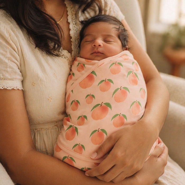 Mimi Swaddle Wrap | Peach Garden | Orchard | Bamboo-Muslin, 3× Softer, 120×120cm | 0-6M