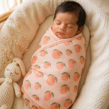 Mimi Swaddle Wrap | Peach Garden | Orchard | Bamboo-Muslin, 3× Softer, 120×120cm | 0-6M