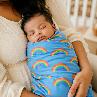 Mimi Swaddle Wrap | Rainbow Arc | Monsoon Magic | Bamboo-Muslin, 3× Softer, 120×120cm | 0-6M
