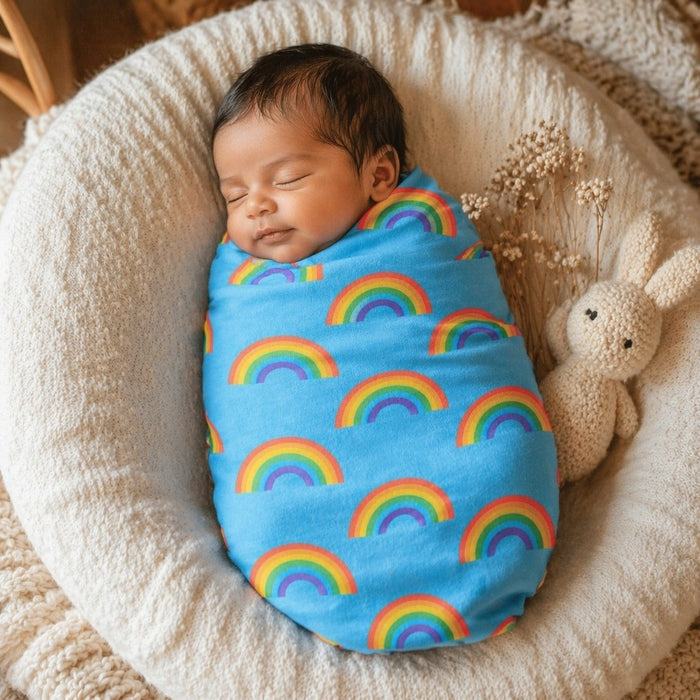 Mimi Swaddle Wrap | Rainbow Arc | Monsoon Magic | Bamboo-Muslin, 3× Softer, 120×120cm | 0-6M