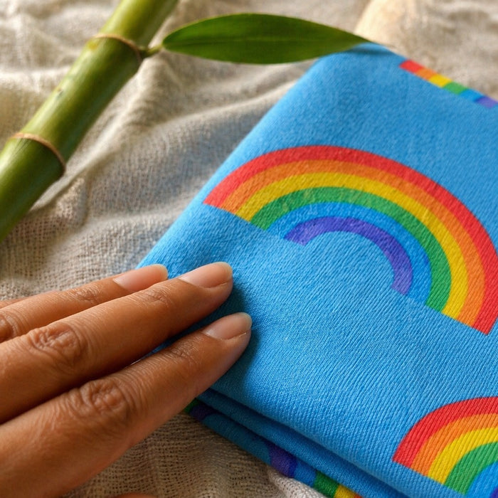 Mimi Swaddle Wrap | Rainbow Arc | Monsoon Magic | Bamboo-Muslin, 3× Softer, 120×120cm | 0-6M