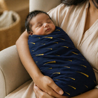 Mimi Swaddle Wrap | Shooting Stars | Stardust | Bamboo-Muslin, 3× Softer, 120×120cm | 0-6M