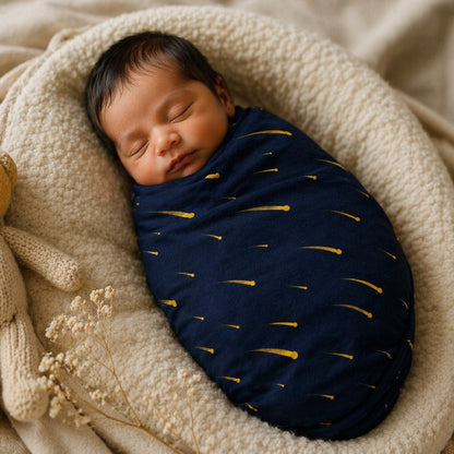 Mimi Swaddle Wrap | Shooting Stars | Stardust | Bamboo-Muslin, 3× Softer, 120×120cm | 0-6M