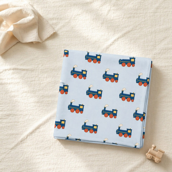 Mimi Swaddle Wrap | Steam Train | Little Voyager | Bamboo-Muslin, 3× Softer, 120×120cm | 0-6M